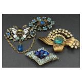 Assortment of Vintage Blue Accented Brooches, Necklaces, Earrings and Bracelets Assortment of Vintage Blue Accented Brooches, Necklaces, Earrings and Bracelets