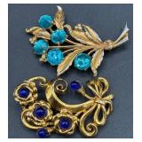 Assortment of Vintage Blue Accented Brooches, Necklaces, Earrings and Bracelets Assortment of Vintage Blue Accented Brooches, Necklaces, Earrings and Bracelets