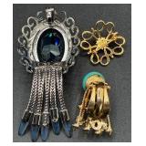 Assortment of Vintage Blue Accented Brooches, Necklaces, Earrings and Bracelets Assortment of Vintage Blue Accented Brooches, Necklaces, Earrings and Bracelets