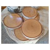 Heavy Log Side Table With Rustic Wood Coasters & Candle Holders