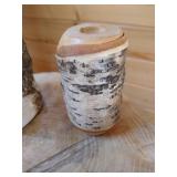 Heavy Log Side Table With Rustic Wood Coasters & Candle Holders