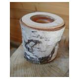Heavy Log Side Table With Rustic Wood Coasters & Candle Holders