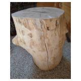 Heavy Log Side Table With Rustic Wood Coasters & Candle Holders