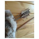 Native American Bow & Arrows With Bobcat Skin Quiver - Very Neat!