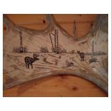 Moose Antler with Scrimshaw Deer Scene