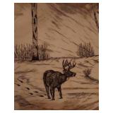 Moose Antler with Scrimshaw Deer Scene