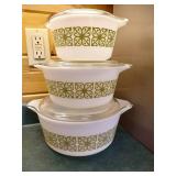(3) Pyrex Bowls With Lids