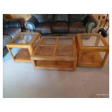 Wood & Glass Coffee Table & (2) End Tables