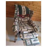 Upholstered Fish-Themed Recliner & Throw Blanket