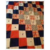 Vintage Queen Homemade & Hand-Tied Coral/White/Blue Quilt