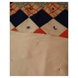 Vintage Queen Homemade & Hand-Tied Coral/White/Blue Quilt