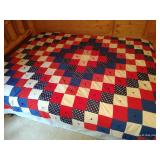 Vintage Queen Homemade & Hand-Tied Red/White/Blue Quilt