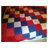 Vintage Queen Homemade & Hand-Tied Red/White/Blue Quilt