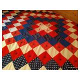 Vintage Queen Homemade & Hand-Tied Red/White/Blue Quilt