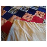 Vintage Queen Homemade & Hand-Tied Red/White/Blue Quilt