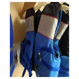 (5) Older Adult Life Vests & Bag of Goggles/Snorkels