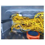 Tote of Various Electrical Cords + Fish Tape