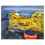 Tote of Various Electrical Cords + Fish Tape