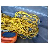 Tote of Various Electrical Cords + Fish Tape