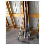(5) Garden Tools - Pitch Fork, Rakes, Etc