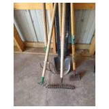 (5) Garden Tools - Pitch Fork, Rakes, Etc