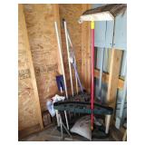 Corner Garden Tool Organizer With Roof Rake & Various Tools