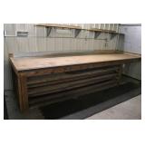 Large Wooden Workbench with Storage Shelves