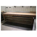 Large Wooden Workbench with Storage Shelves