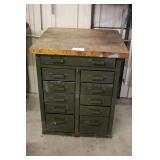 Metal Workshop Cabinet, Parts Organizer with 9 Drawers and Wood Top