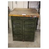 Metal Workshop Cabinet, Parts Organizer with 9 Drawers and Wood Top