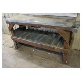 Heavy Duty Metal and Wood Workbench with Multi-Slot Storage Shelf