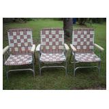 Set of 3 Vintage Woven Webbing Patio Chairs with Aluminum Frames