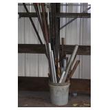 Assorted Metal Pipes, Tubes and Clamps in Bucket
