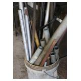 Assorted Metal Pipes, Tubes and Clamps in Bucket