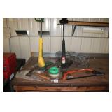 Yard Tool Lot with 2 String Trimmers, Hand Axe, Bow Saw, and String