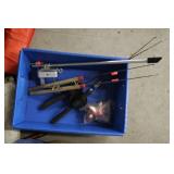 Lot of 6 Orange Life Jackets, 1 Adjustable Life Vest, and Fishing Accessories