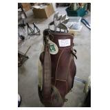 Golf Bag with Clubs, Inline Skates, Horseshoes, Air Pump, and Practice Net