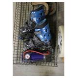 Golf Bag with Clubs, Inline Skates, Horseshoes, Air Pump, and Practice Net