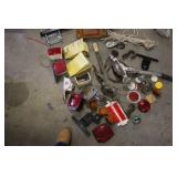 Assorted Trailer Parts and Hardware Lot with Lights, Hooks, and Accessories