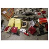 Assorted Trailer Parts and Hardware Lot with Lights, Hooks, and Accessories