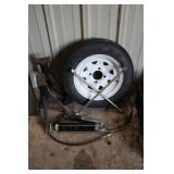 Automotive Lot with Spare Tire, Jack Stands, Lug Wrench and Grease Gun