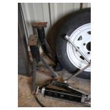 Automotive Lot with Spare Tire, Jack Stands, Lug Wrench and Grease Gun