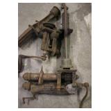 Collection of 3 Vintage Hand-Crank Drill Press Vises and Clamps