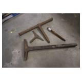 Set of 4 Vintage Iron T-Handle Tire Irons and Stake Tools
