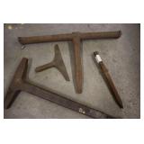Set of 4 Vintage Iron T-Handle Tire Irons and Stake Tools