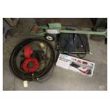 Plasplugs Tile Cutter, Drain Cleaner Snake, Rolling Sprayer, and Hose Lot