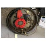 Plasplugs Tile Cutter, Drain Cleaner Snake, Rolling Sprayer, and Hose Lot