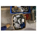 Collection of Electrical Supplies Including Boxes, Switches, Connectors, and Hardware