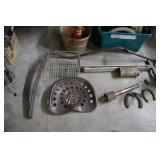 Vintage Farm and Barn Hardware Assortment with Metal Tractor Seat