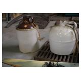 Antique Stoneware Jugs and Decorative Saw with Train Art